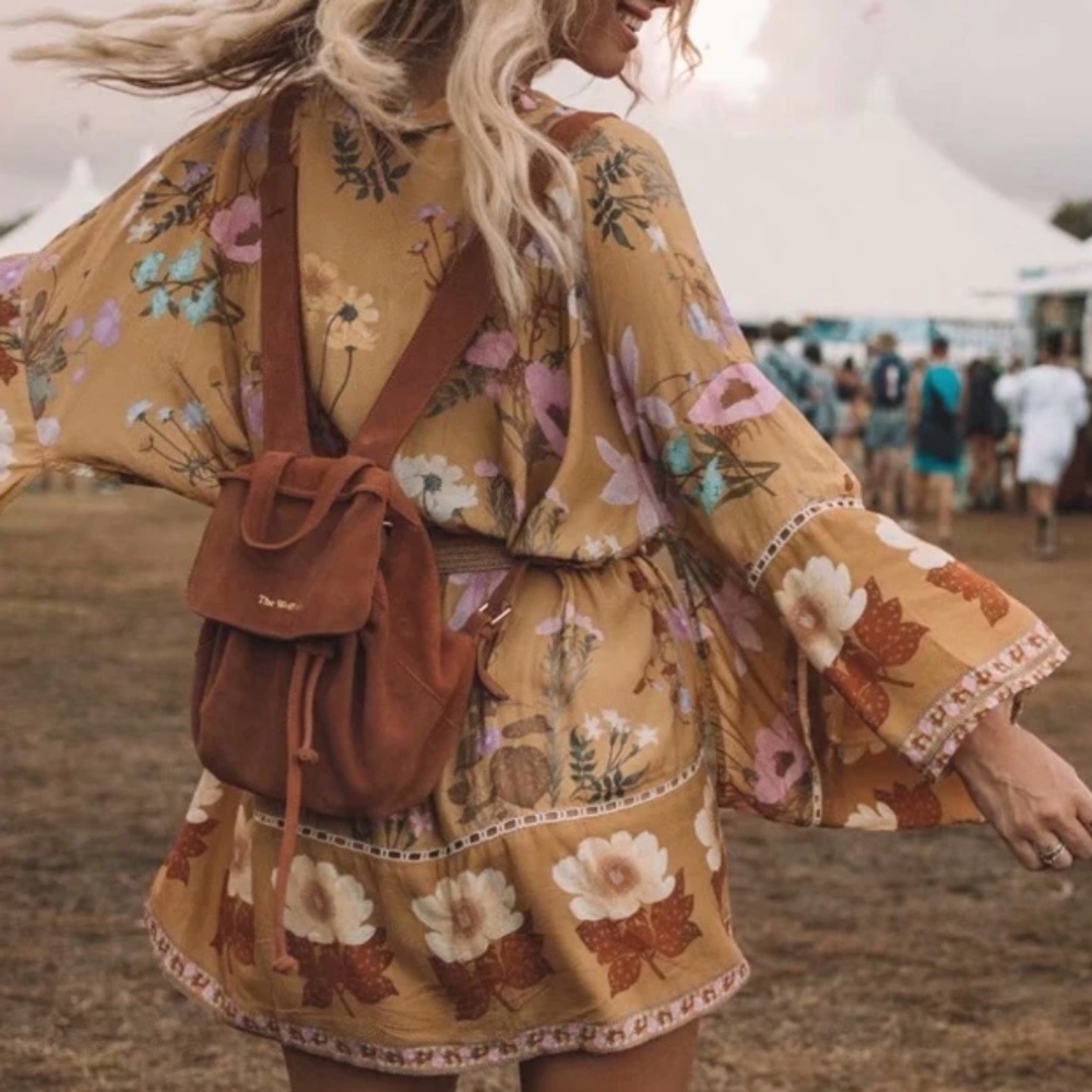 Boho Floral Tropical Print Belted Kimono Cover up - Picture 2 of 13